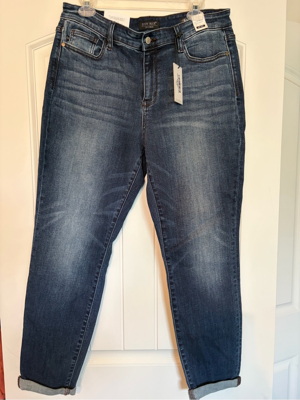 Judy Blue Dark Wash Boyfriend Jeans with Faded Whiskering